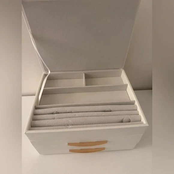 White with gold accent jewelry box organizer with drawers - Picture 2 of 8